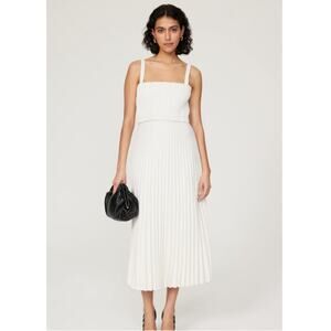 Proenza Schooler Sleeveless Smocked Pleated Midi Dress White Size 8 NWT
